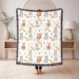 Personalized Woodland Animal Woven Blanket Custom Name Baby Blanket Forest Nursery Decor Fox Deer Bear Baby Shower Gift