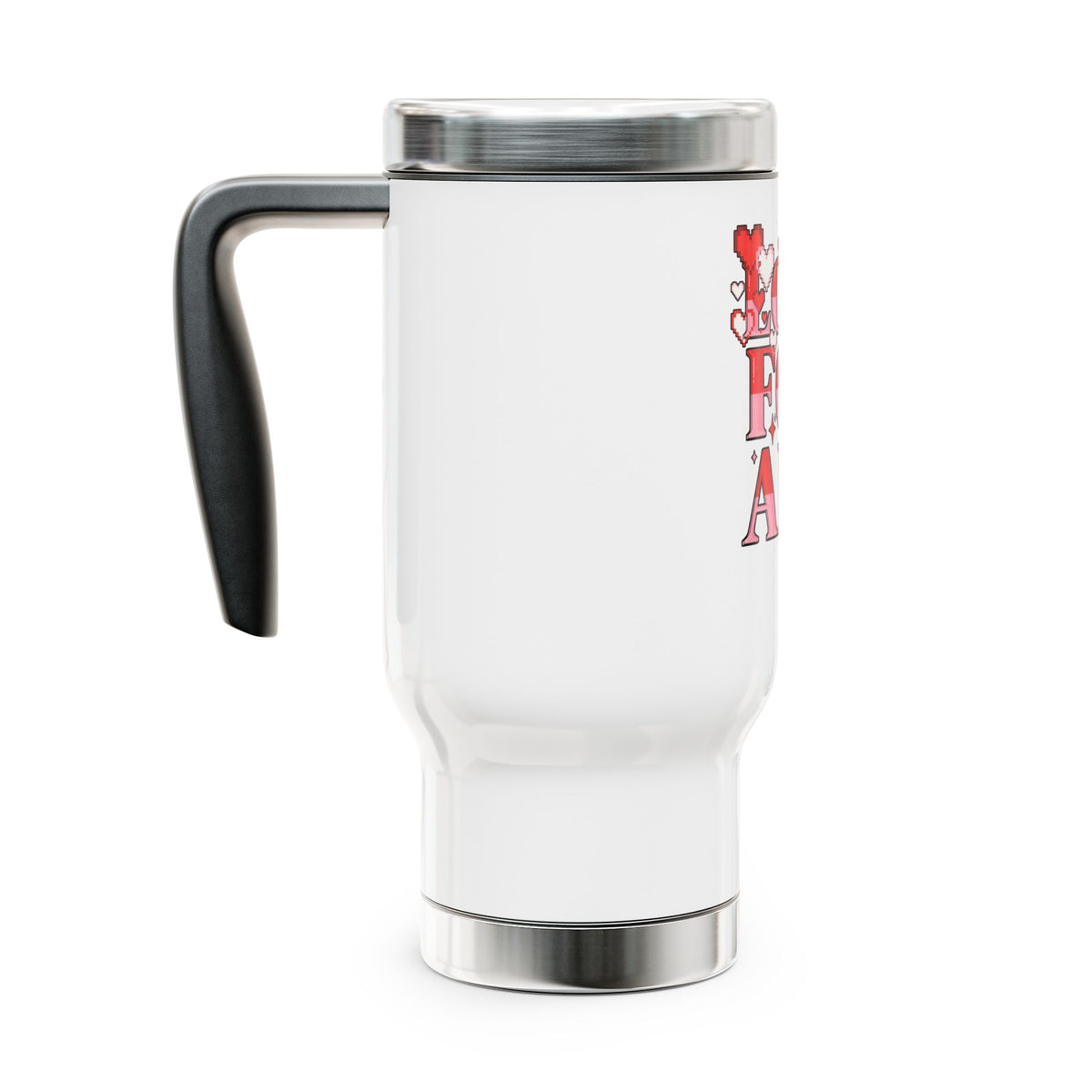 Stainless Steel Travel Mug, Love for All Pixel Heart Cup, Romantic Gift for Her, Cute Valentine Drinkware, Everyday Coffee Mug