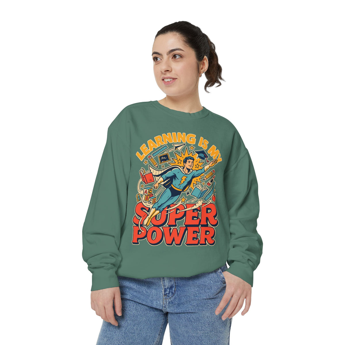 Teacher Comfort Colors Sweatshirt, Learning Is My Superpower Shirt, Elementary Teacher Gift, Classroom Sweatshirt for Educators