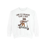 Christian Raccoon Comfort Colors Sweatshirt, Off to Praise the Lord Crewneck, Cute Faith Based Graphic Sweatshirt for Women