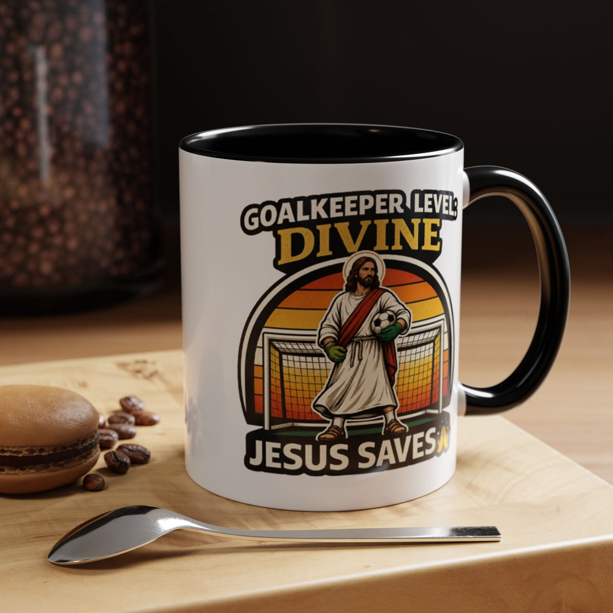 Christian Soccer Goalkeeper Mug, Jesus Saves Coffee Mug, Faith Based Sports Gift, Soccer Player Christian Mug, Goalie Gift for Believers