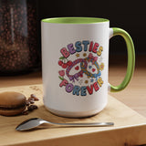 Best Friends Coffee Mug, Besties Forever Friendship Bracelet Design, Colorful Birthday Gift for a Best Friend or Long Distance Coffee Buddy