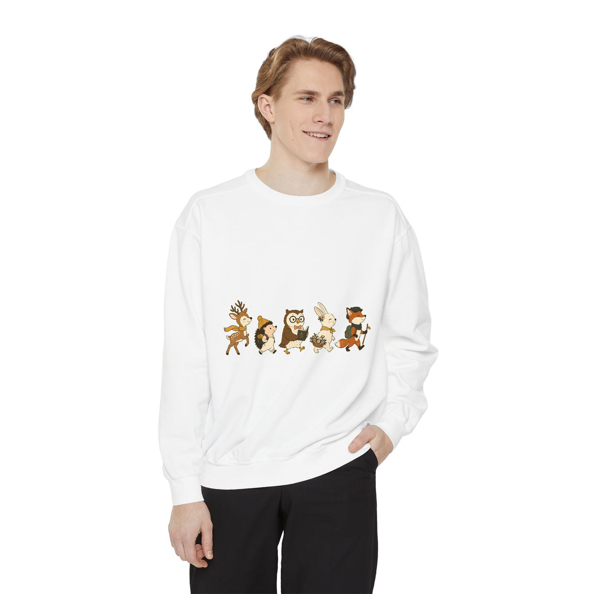 Woodland Animal Adventure Sweatshirt, Cute Forest Friends Crewneck, Deer Hedgehog Owl Bunny Fox Gift, Cozy Nature Lover Pullover Top