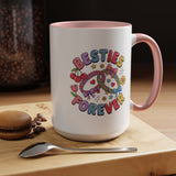 Best Friends Coffee Mug, Besties Forever Friendship Bracelet Design, Colorful Birthday Gift for a Best Friend or Long Distance Coffee Buddy