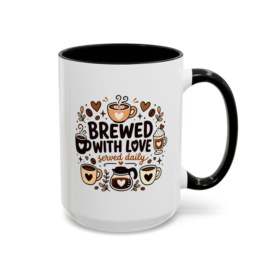 Brewed With Love Coffee Mug, Served Daily Romantic Cup, Cute Coffee Lover Gift for Wife, Husband, Girlfriend, Boyfriend or Anniversary