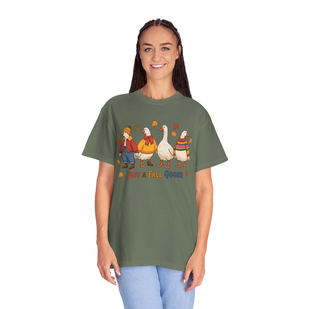 Funny Fall Goose Shirt, Just a Fall Goose Autumn Graphic Tee, Cute Cozy Gift for Bird Lover, Thanksgiving and October Outfit for Her
