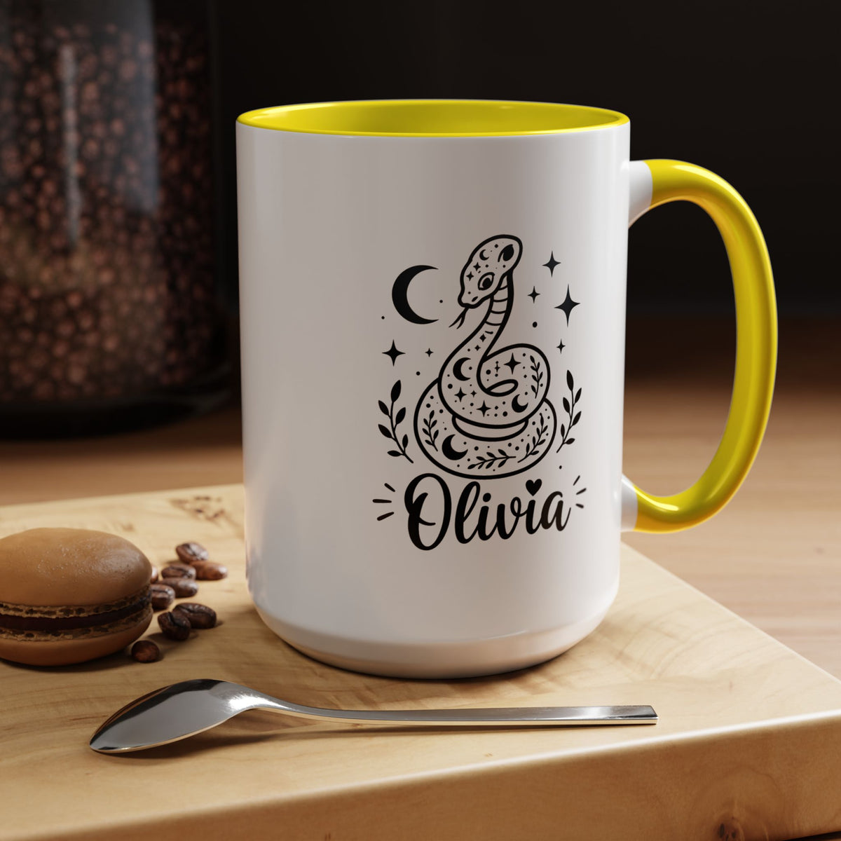 Personalized Snake Mug with Name, Celestial Serpent Coffee Cup, Custom Witchy Gift for Snake Lover, Gothic Botanical Birthday Gift