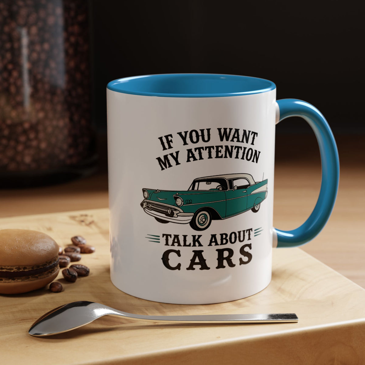 Funny Classic Car Lover Mug, If You Want My Attention Talk About Cars Coffee Mug, Vintage Car Enthusiast Gift for Dad