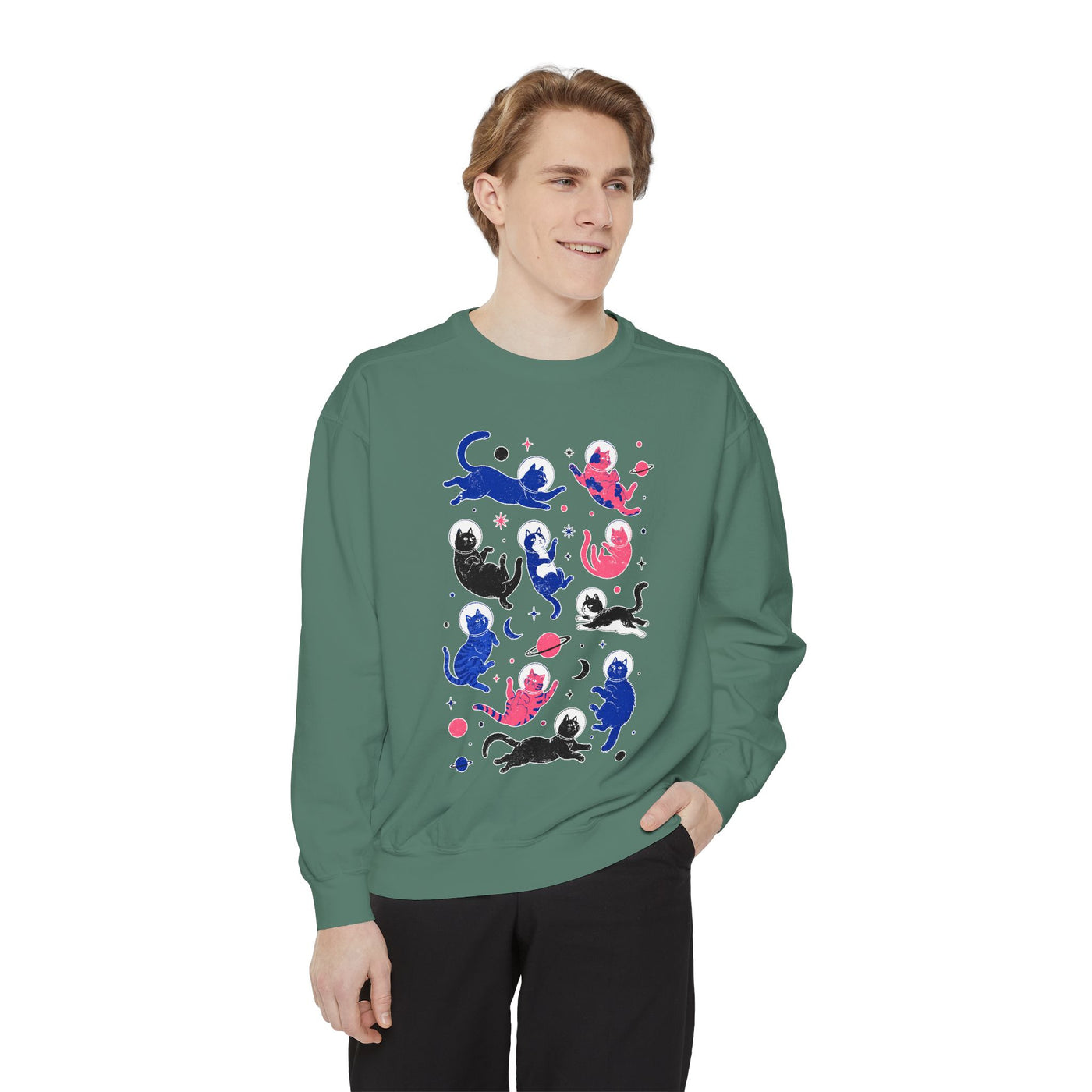 Space Cat Comfort Colors Sweatshirt, Astronaut Cat Graphic Crewneck, Galaxy Cat Lover Gift, Cute Cosmic Cat Sweatshirt