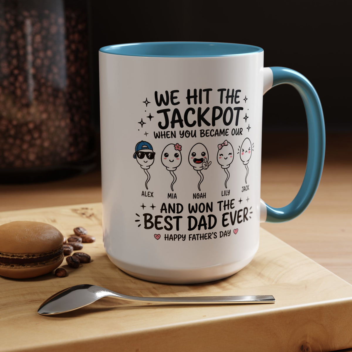 Personalized Best Dad Ever Mug, Custom Father's Day Coffee Mug with Kids Names, Funny Jackpot Dad Gift, Unique Family Keepsake Cup