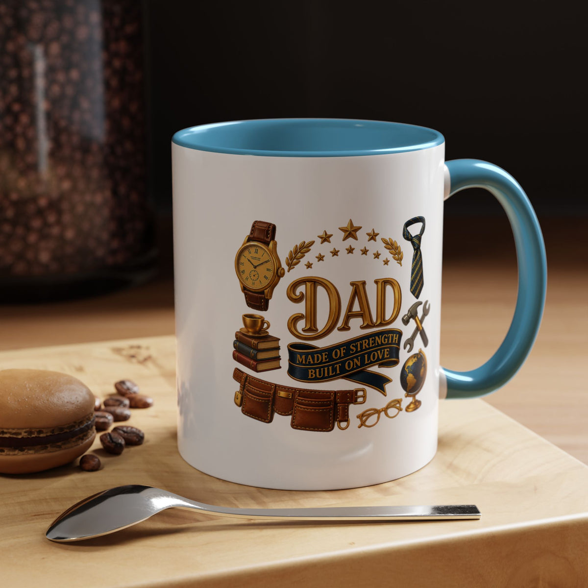Best Dad in the World Coffee Mug, Father's Day Gift from Daughter or Son, Handy Papa Birthday Ceramic Tea Cup with Tools and Watch