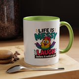 Funny Life Is Messy Mug, Colorful Bird Coffee Cup, Humorous Gift for Friend, Coworker Birthday Present, Cheerful Office Desk Drinkware