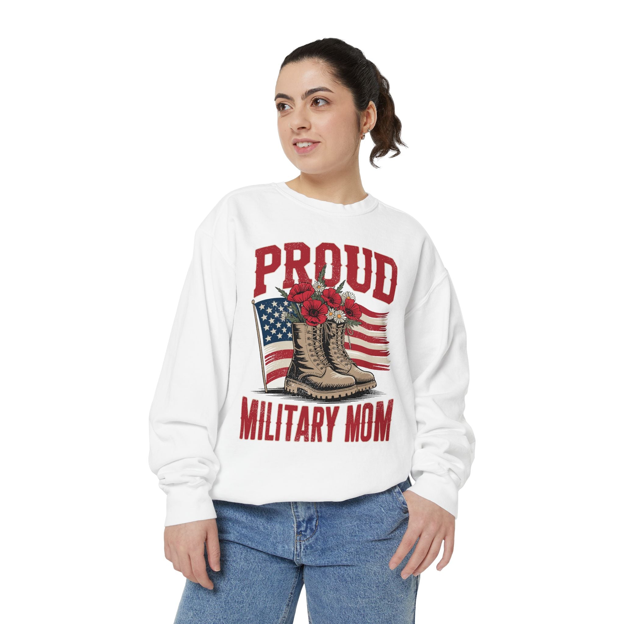 Proud Military Mom Sweatshirt, Patriotic Army Mom Pullover, Gift for Military Mother, Deployment Homecoming Crewneck, Flag Floral Top
