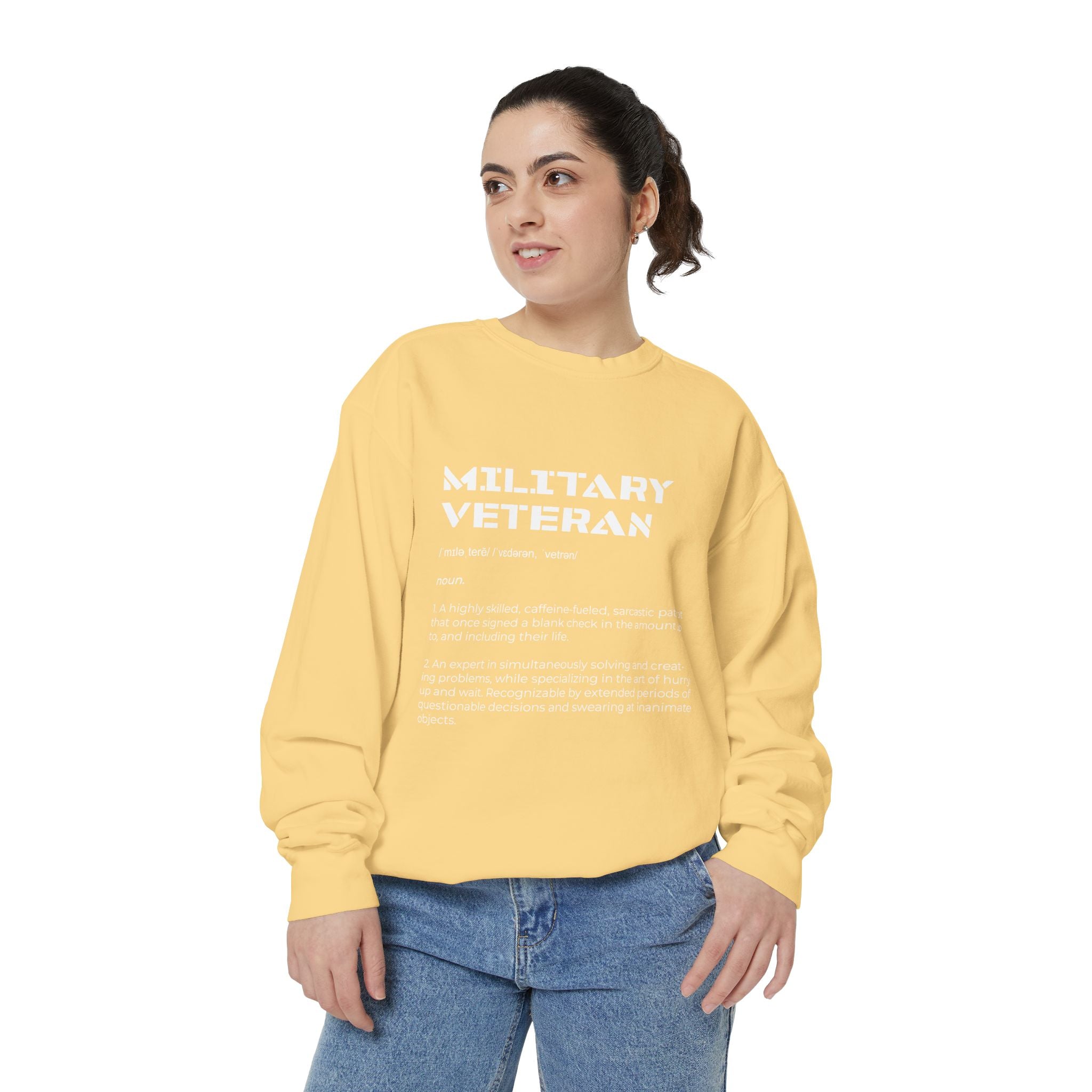 Military Veteran Definition Sweatshirt, Funny Veteran Crewneck, Sarcastic Armed Forces Gift, Retirement Pullover for Proud Service Member