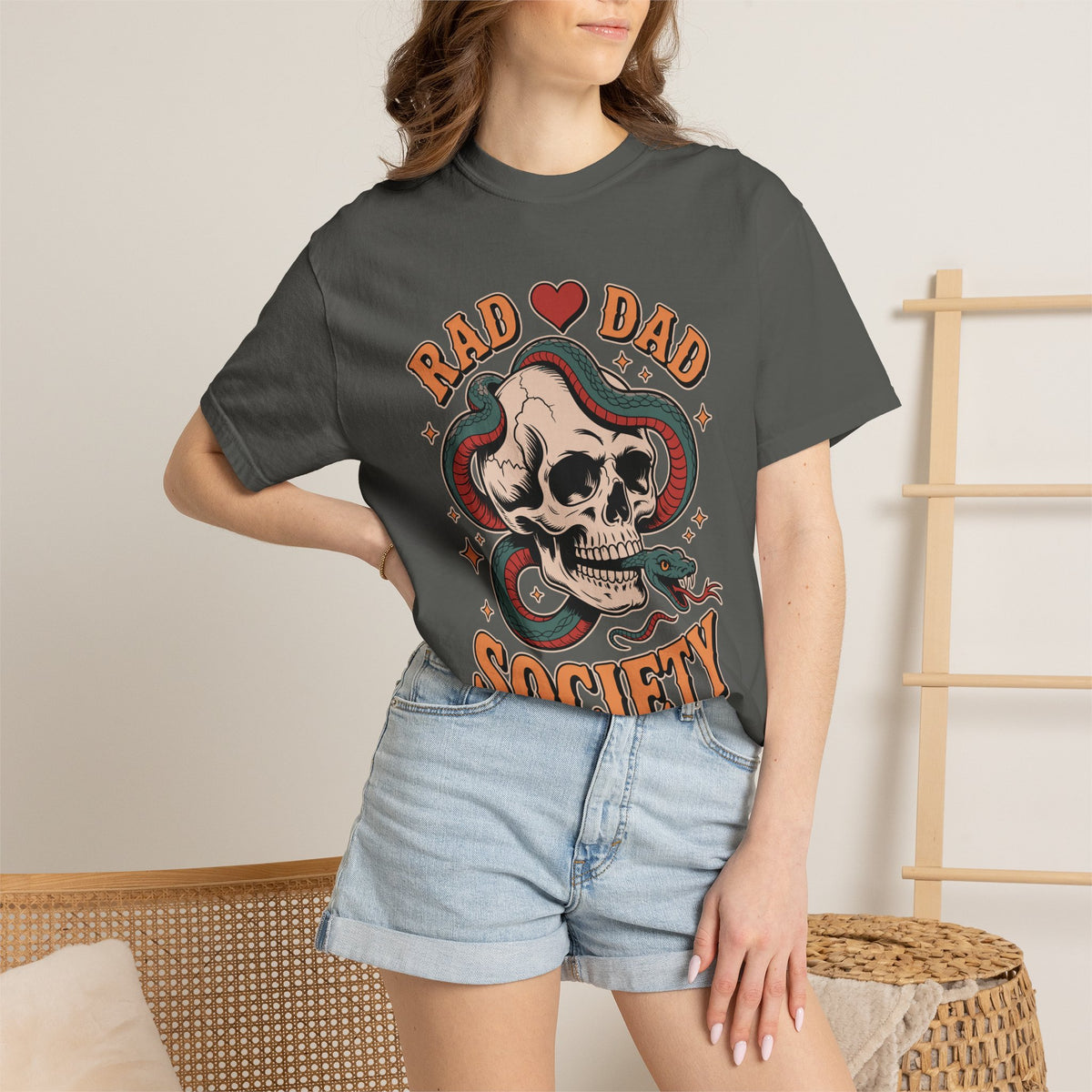 Rad Dad Society Comfort Shirt, Skull Snake Graphic Tee, Edgy Fatherhood Tshirt, Alternative Dad Gift for Fathers Day