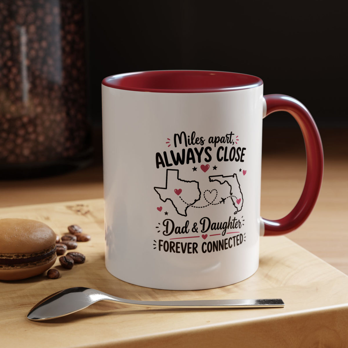 Long Distance Dad and Daughter Mug, Miles Apart Always Close Coffee Cup, Sentimental Father Gift from Daughter, Birthday Keepsake for Dad