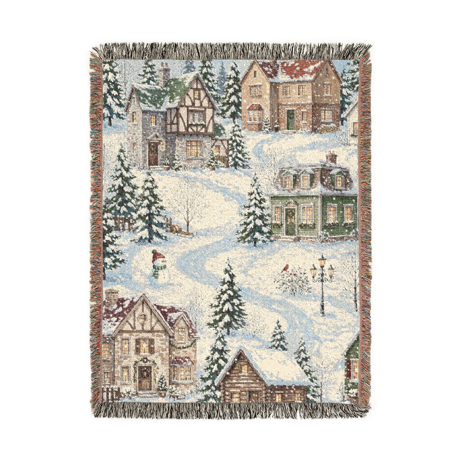 Vintage Christmas Village Blanket, Snowy Winter Town Throw for Cozy Cottage Home Decor, Rustic Holiday Sofa Blanket, Christmas Gift