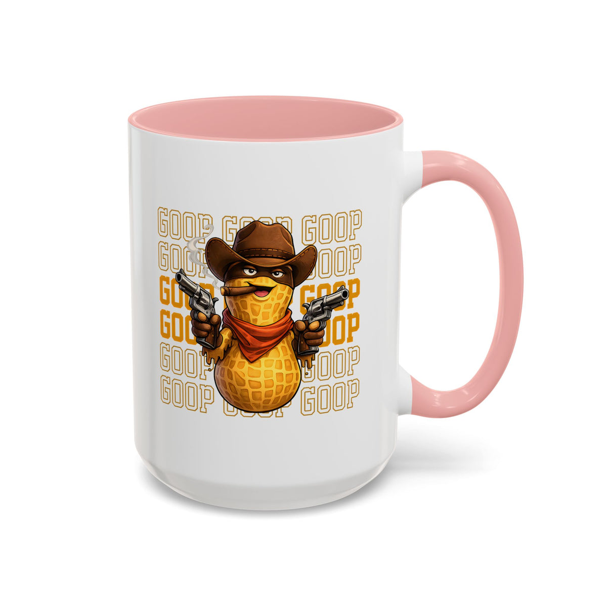 Good Repeating Slogan Cowboy Peanut Mug, Funny Western Office Joke Gift for Coworkers, Sarcastic Outlaw Ceramic Tea Cup with Dark Blue Handle