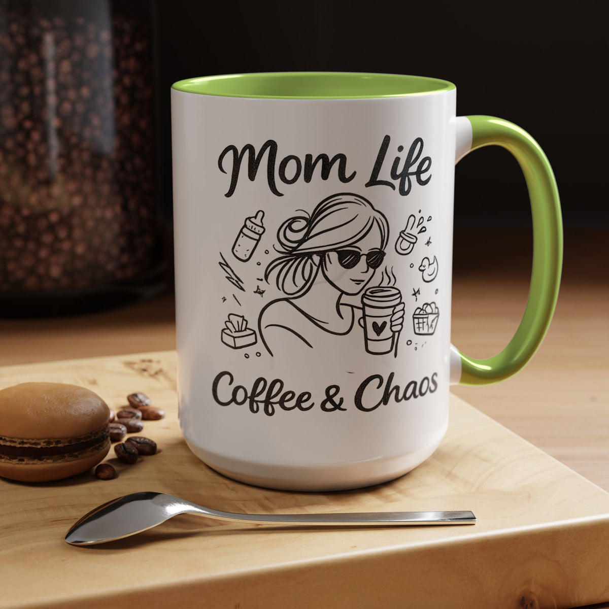 Mom Life Coffee and Chaos Mug, Funny Mom Coffee Mug, Motherhood Humor Gift, Busy Mom Cup, Mother's Day Gift for Coffee Lover