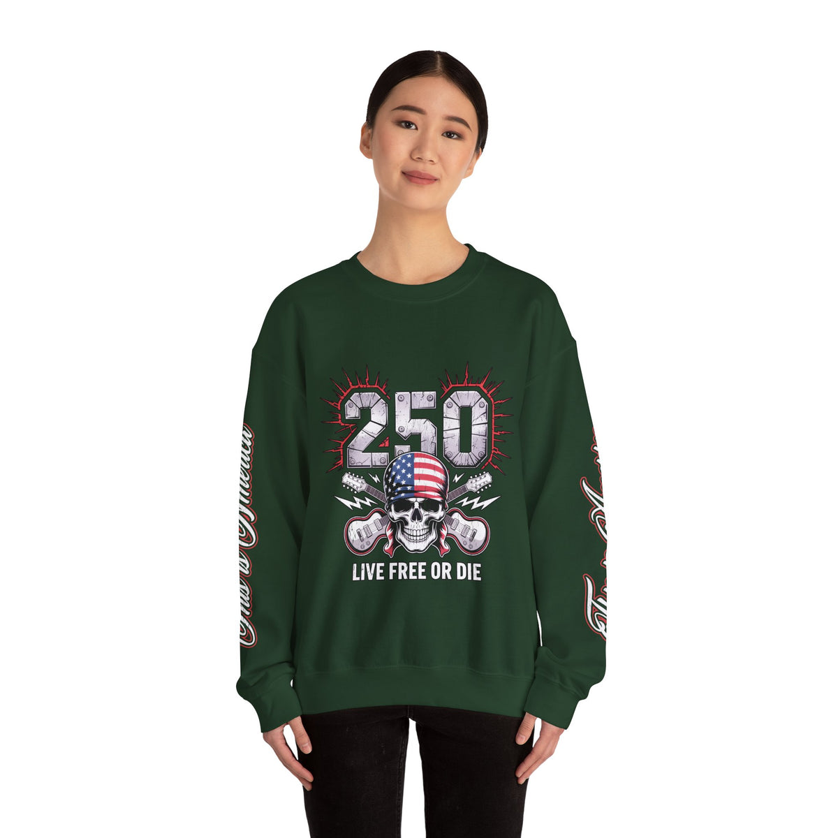250 Live Free or Die Sweatshirt, Patriotic Skull Crewneck, American Flag Pullover, USA 250th Anniversary Gift, Fourth of July Top