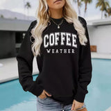 Round neck COFFEE printed pullover sweatshirt sweatshirt
