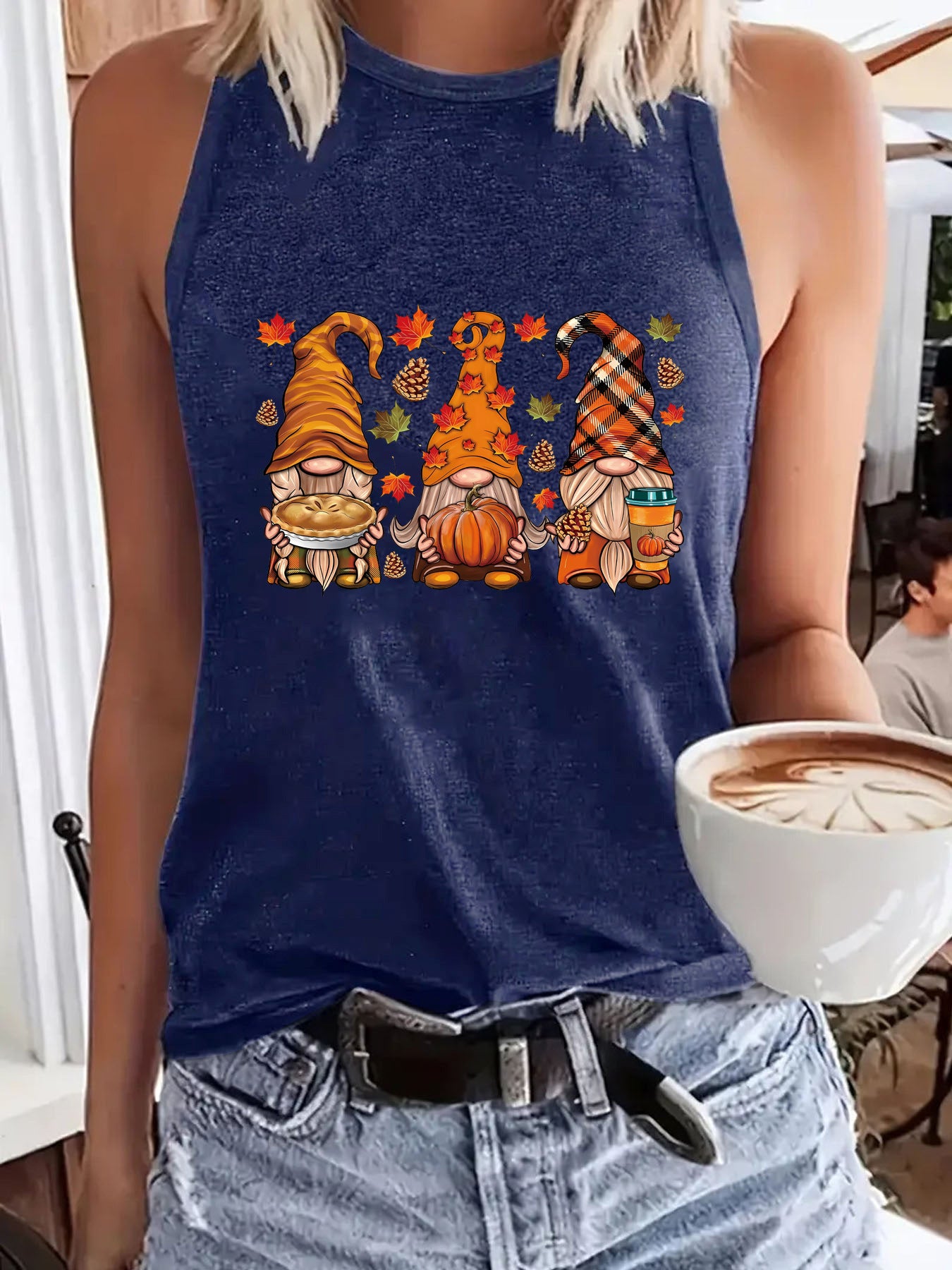 Halloween printed round neck vest