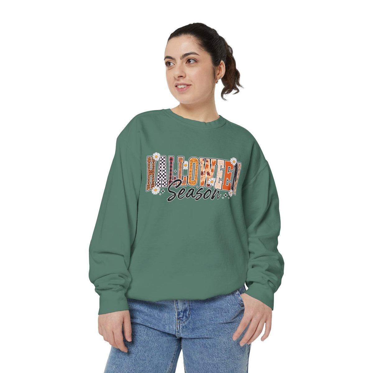 Halloween Season Sweatshirt, Leopard Plaid Pumpkin Letter Pullover, Cute Fall Gift for Women, Spooky October Outfit for Teachers and Moms