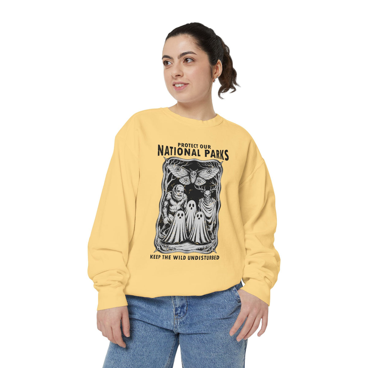 Protect Our National Parks Comfort Colors Sweatshirt, Gothic Nature Lover Crewneck, Cryptid Halloween Outdoor Adventure Gift