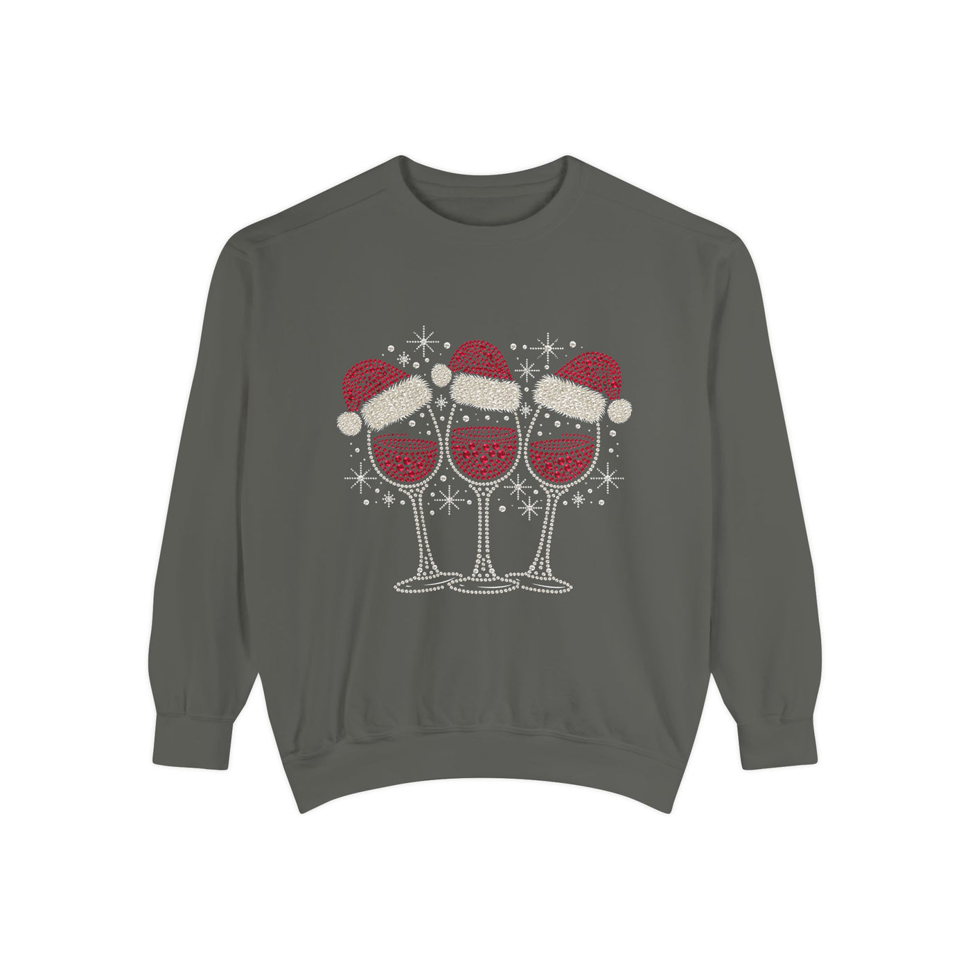 Christmas Wine Glass Sweatshirt, Rhinestone Style Santa Hat Crewneck, Sparkly Holiday Party Pullover, Wine Lover Gift for Girls Night