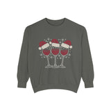Christmas Wine Glass Sweatshirt, Rhinestone Style Santa Hat Crewneck, Sparkly Holiday Party Pullover, Wine Lover Gift for Girls Night