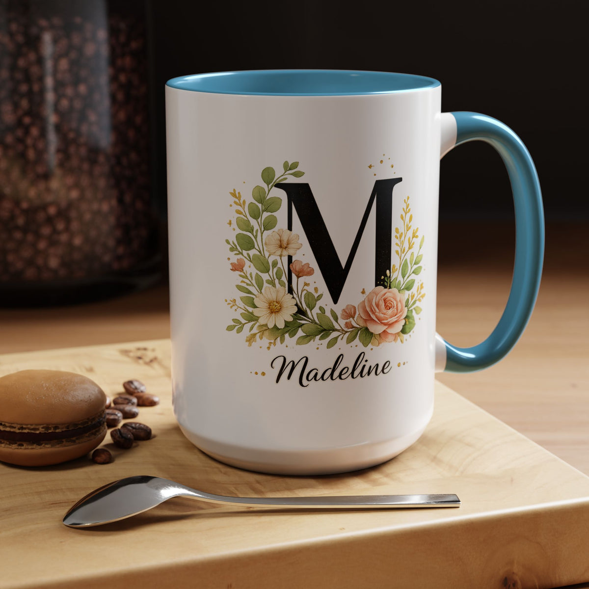 Personalized Floral Monogram Mug, Custom Initial Coffee Mug with Name, Elegant Botanical Gift for Women, Bridesmaid Birthday Gift