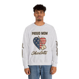 Personalized Proud Mom Sweatshirt, Custom Military Mom Pullover, American Flag Heart Crewneck, Military Mom Gift, Patriotic Mother Shirt
