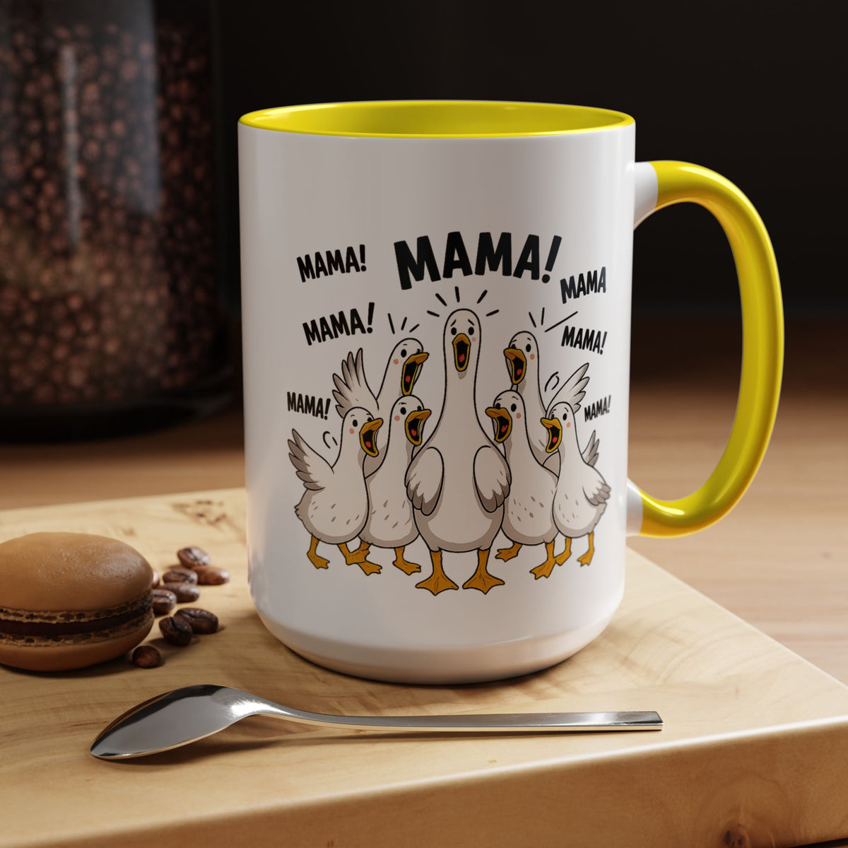 Funny Loud Ducks Mama Coffee Mug, Cute Mother's Day Gift from Kids, Sarcastic Chaos Mom Ceramic Tea Cup with Black Handle
