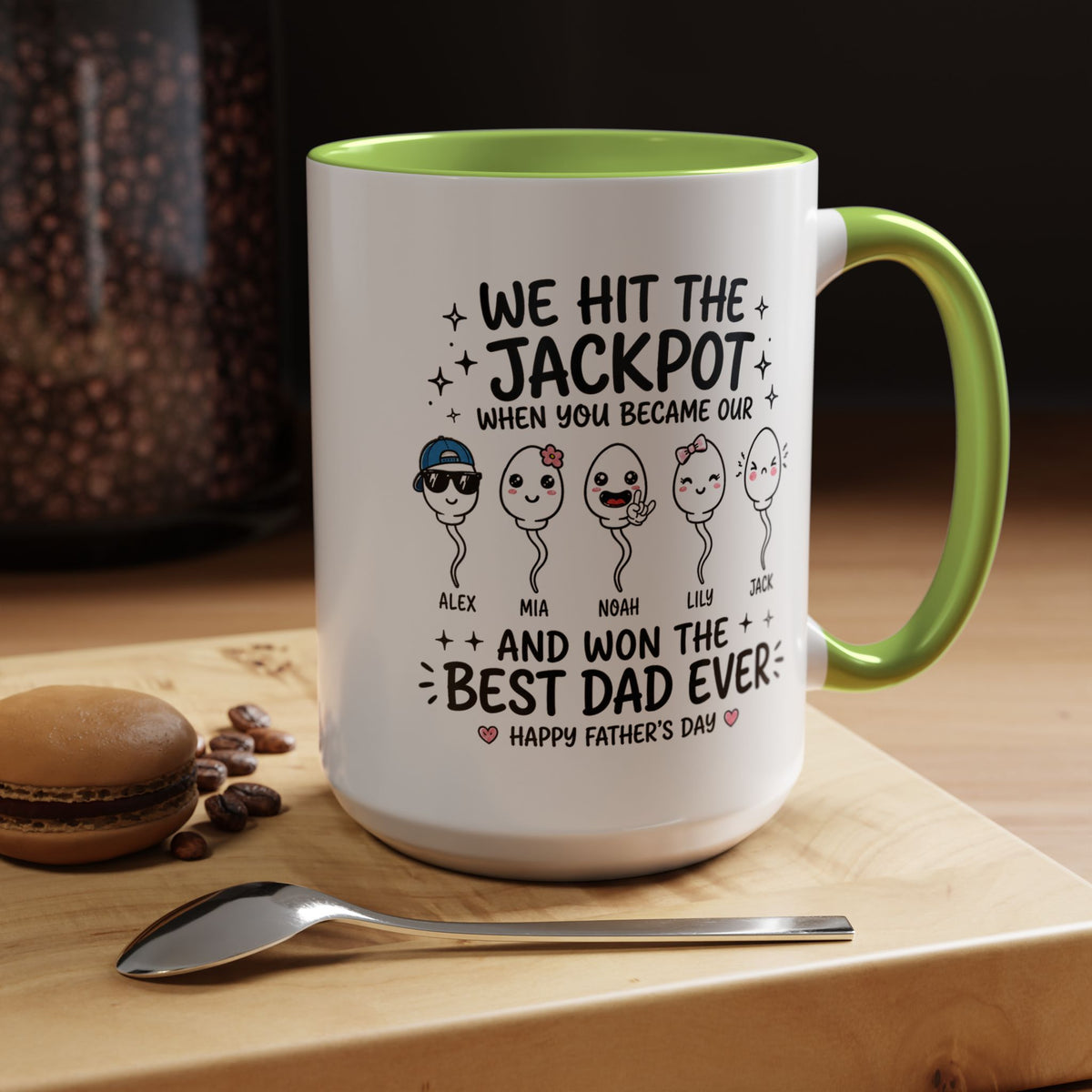 Personalized Best Dad Ever Mug, Custom Father's Day Coffee Mug with Kids Names, Funny Jackpot Dad Gift, Unique Family Keepsake Cup