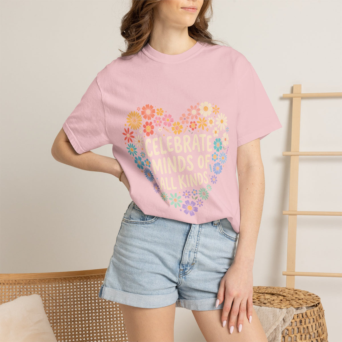 Comfort Colors Celebrate Minds of All Kinds Shirt, Autism Acceptance Flower Heart Tee, Neurodiversity Awareness Shirt, Teacher Gift