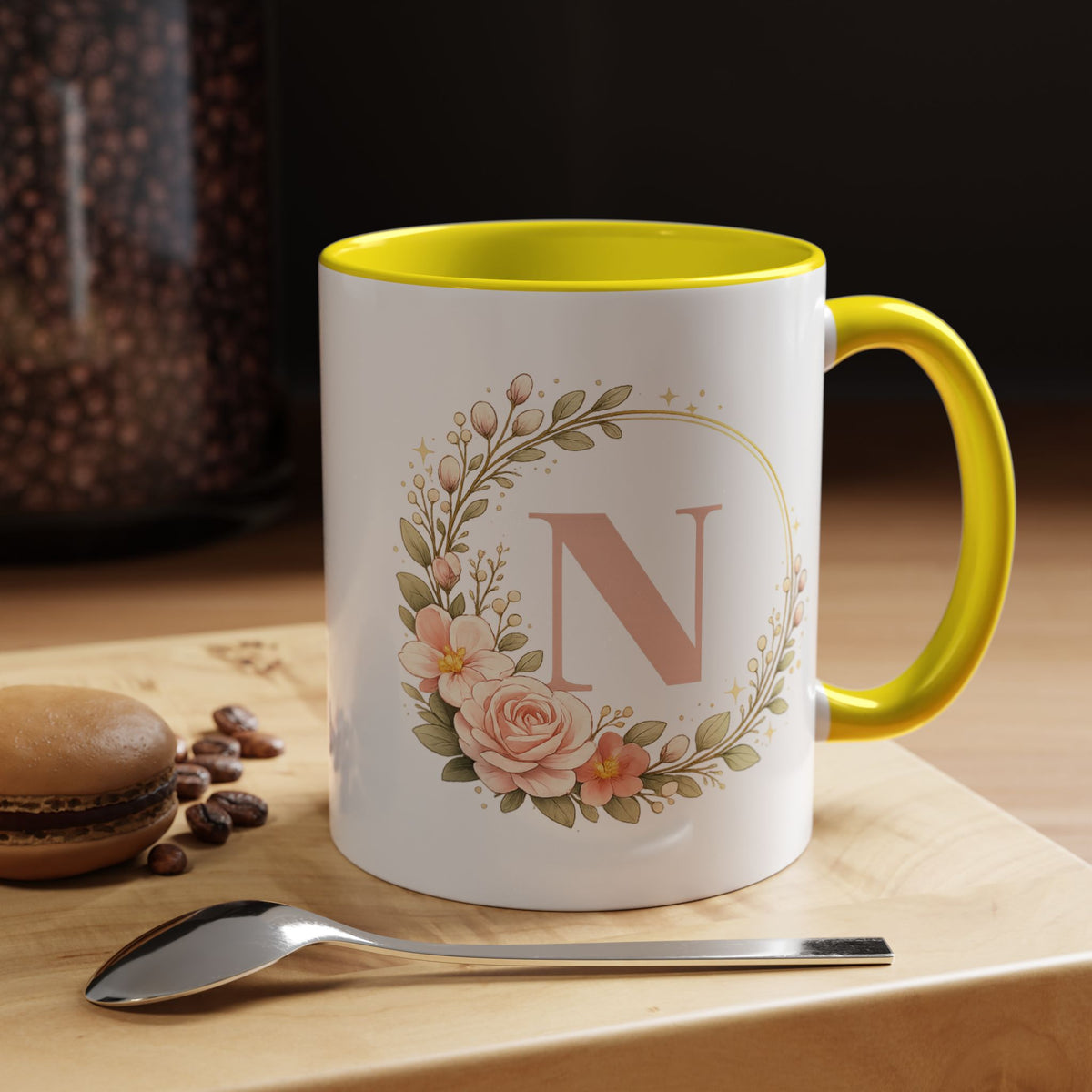 Personalized Floral Monogram Mug, Custom Initial Coffee Mug for Women, Botanical Letter Cup, Bridesmaid Gift, Birthday Gift for Her