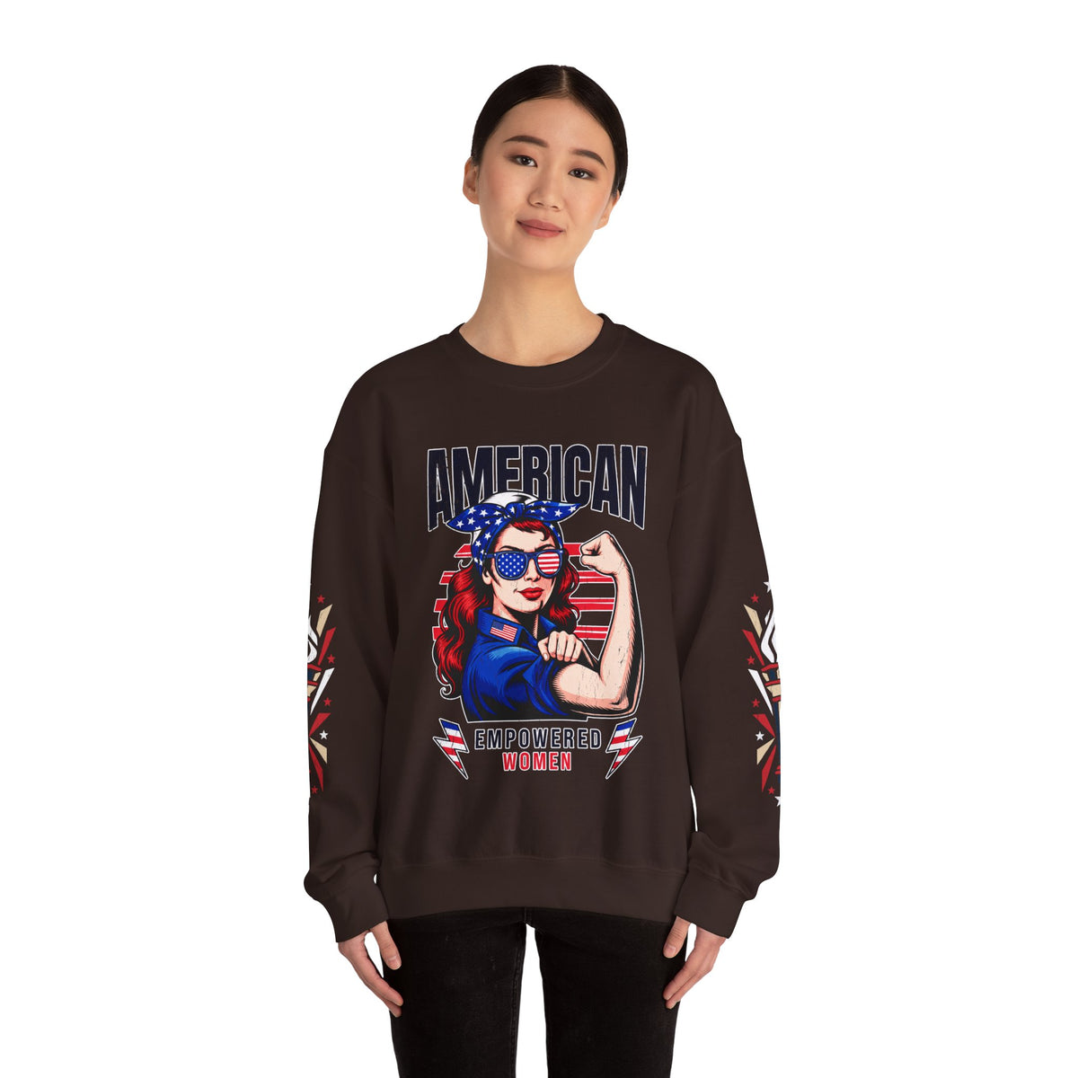 American Empowered Women Sweatshirt, Patriotic Rosie Style Crewneck, USA Flag Pullover, Fourth of July Outfit, Feminist Gift for Her