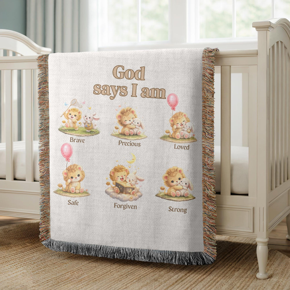 Christian Kids Woven Blanket Lion And Lamb Bible Affirmation Blanket Faith Nursery Gift Baby Shower Gift Christian Nursery Decor