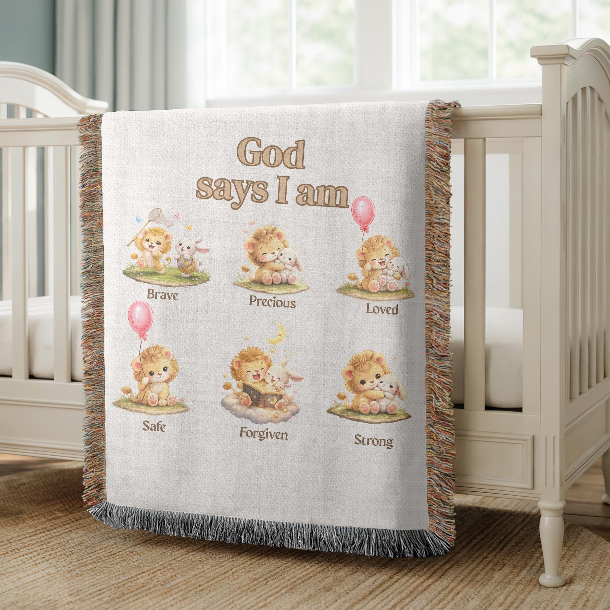 Christian Kids Woven Blanket Lion And Lamb Bible Affirmation Blanket Faith Nursery Gift Baby Shower Gift Christian Nursery Decor
