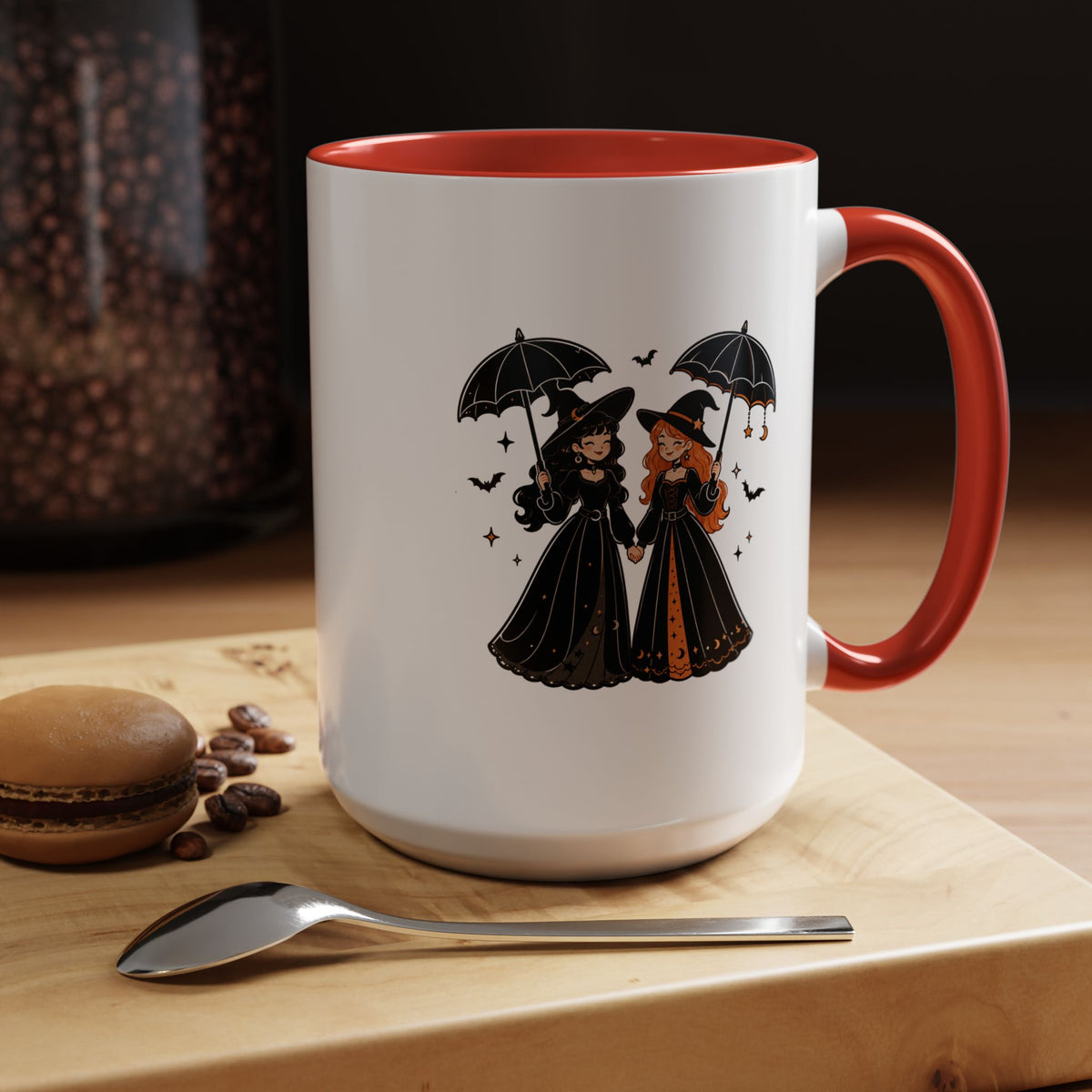 Witch Best Friends Mug, Gothic Halloween Black Accent Coffee Cup, Cute Matching Costume Gift for Bestie, Sister, Girlfriend or Partner