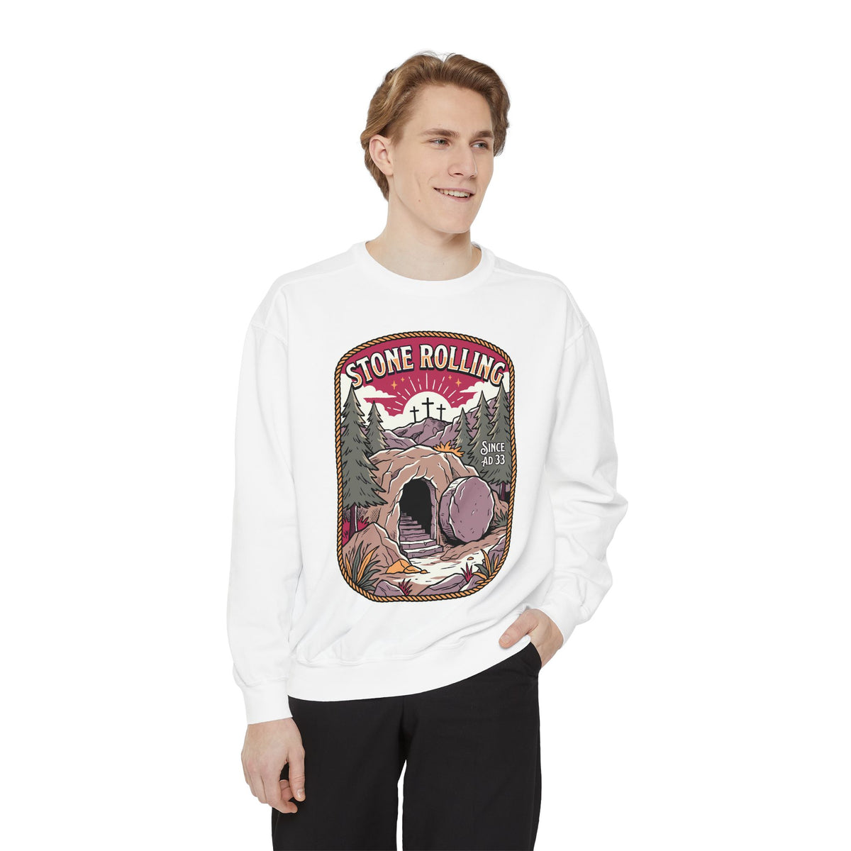 Stone Rolling Since AD 33 Comfort Colors Sweatshirt, Christian Easter Crewneck Sweatshirt, Faith Based Resurrection Gift for Believers