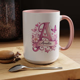 Personalized Butterfly Initial Mug, Custom Name Coffee Mug for Girls and Women, Floral Monogram Cup, Pink Aesthetic Gift, Custom Letter Mug