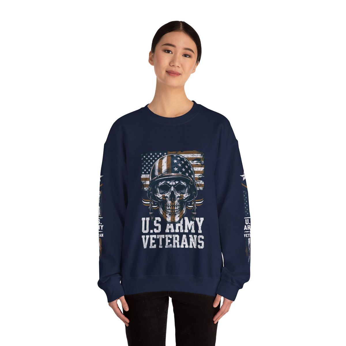 US Army Veterans Sweatshirt, Military Skull Crewneck, American Flag Veteran Pullover, Army Veteran Gift, Memorial Day or Veterans Day