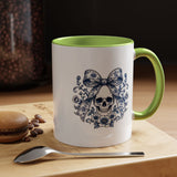 Blue Floral Skull Mug, Gothic Coquette Bow Coffee Cup, Alternative Halloween Gift for Her, Dark Academia Kitchen Decor, Spooky Present