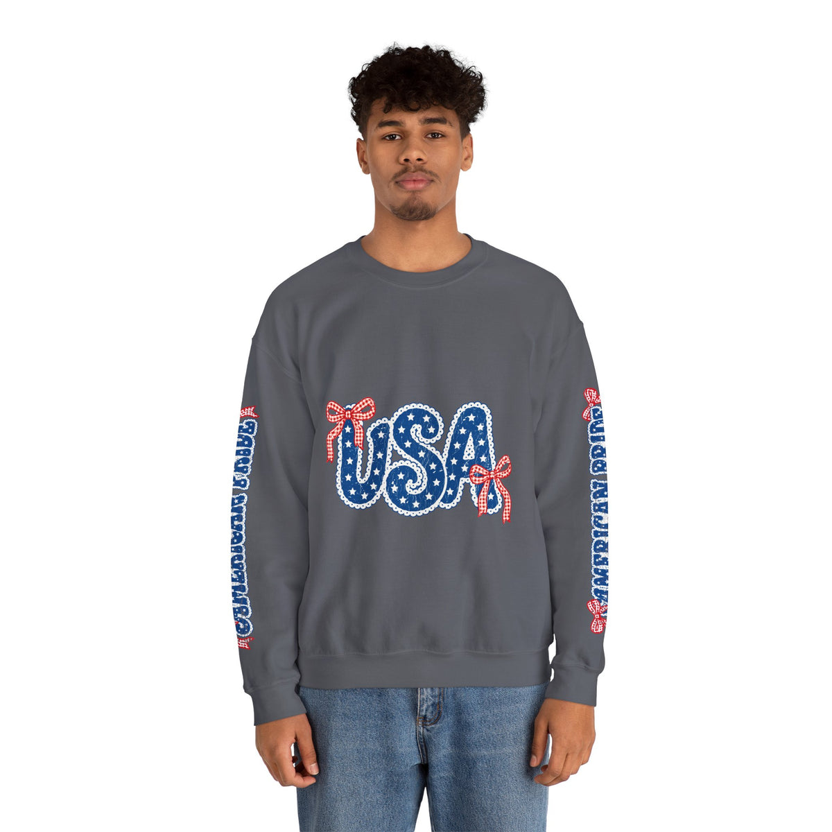 USA Patriotic Sweatshirt, American Flag Ribbon Pullover, Vintage Stars and Stripes Top, Fourth of July Outfit, Americana Gift for Women