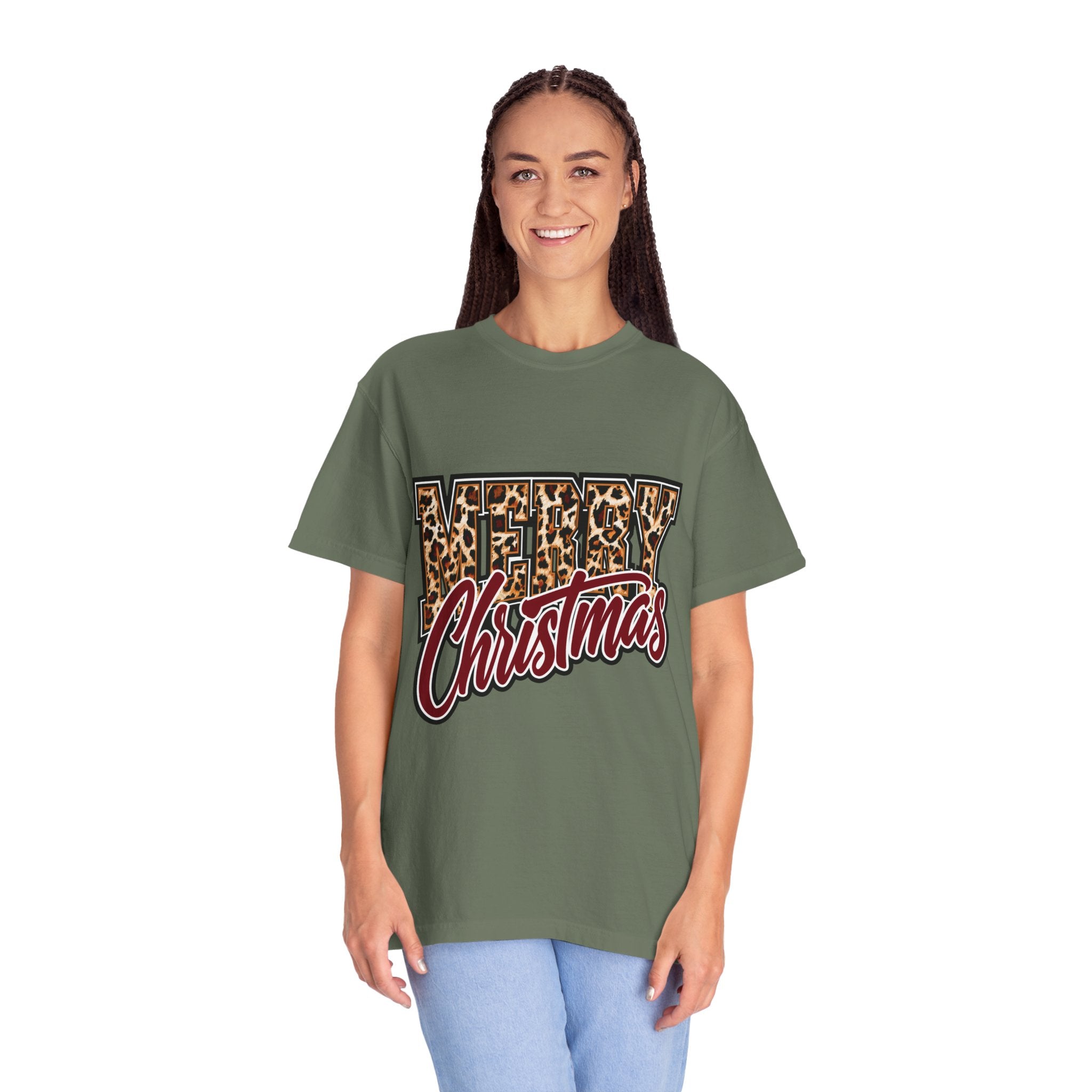 Merry Christmas Leopard Print Shirt, Trendy Holiday T-Shirt, Cheetah Lettering Xmas Tee, Festive Gift for Women, Mom, Teacher or Friend