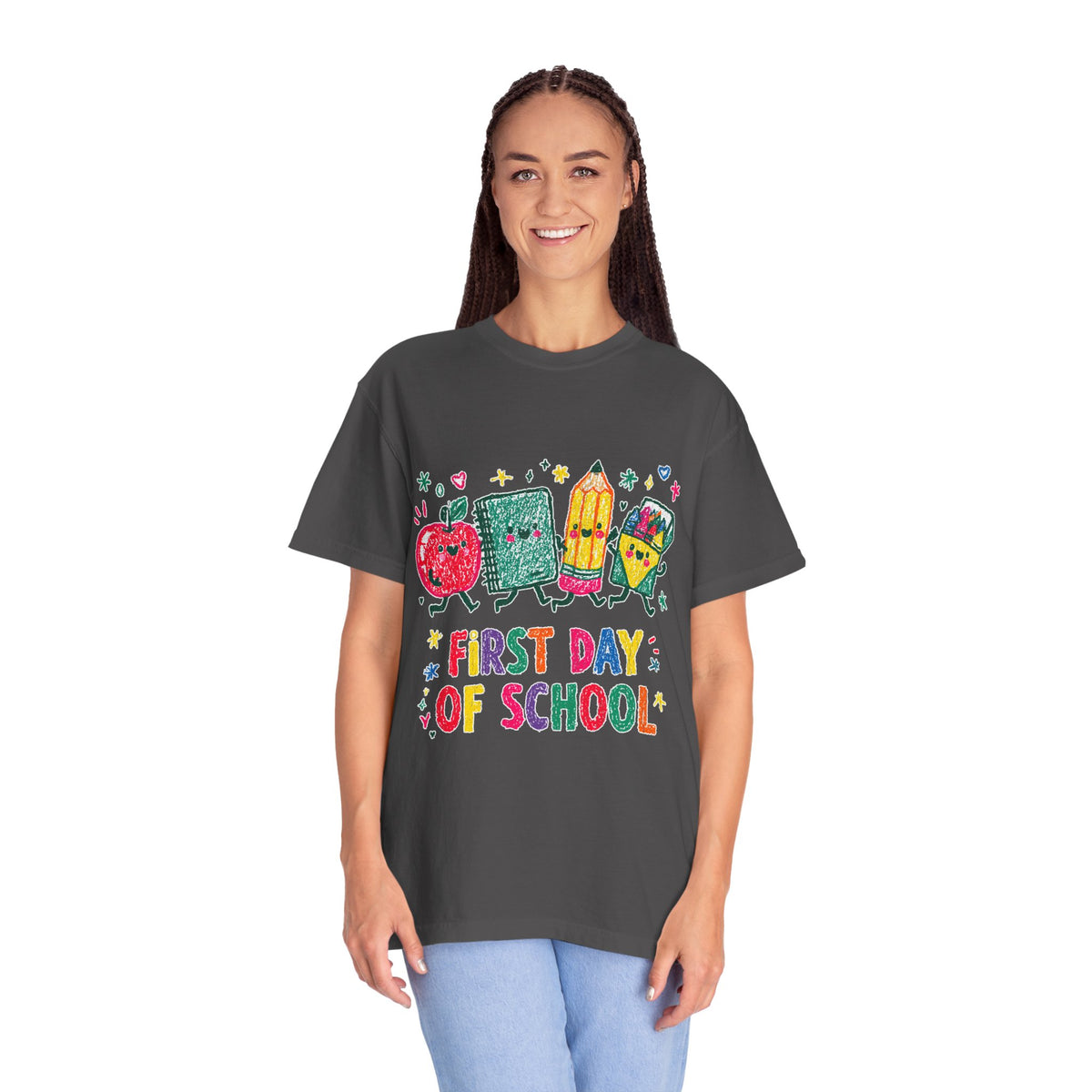 First Day of School T-Shirt, Colorful School Supplies Graphic Tee, Cute Teacher Outfit, Student Back to Class Gift, Classroom Shirt