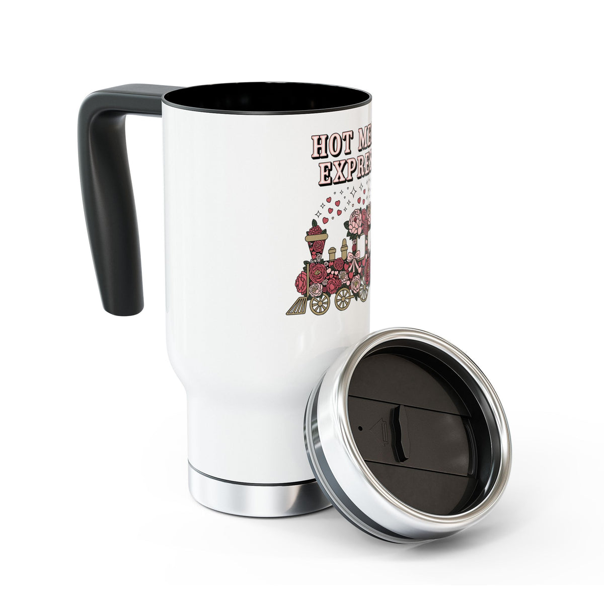 Hot Mess Express Travel Mug with Handle, Floral Coffee Cup, Funny Gift for Busy Moms, Besties, Work Friends and Chaos Coordinators