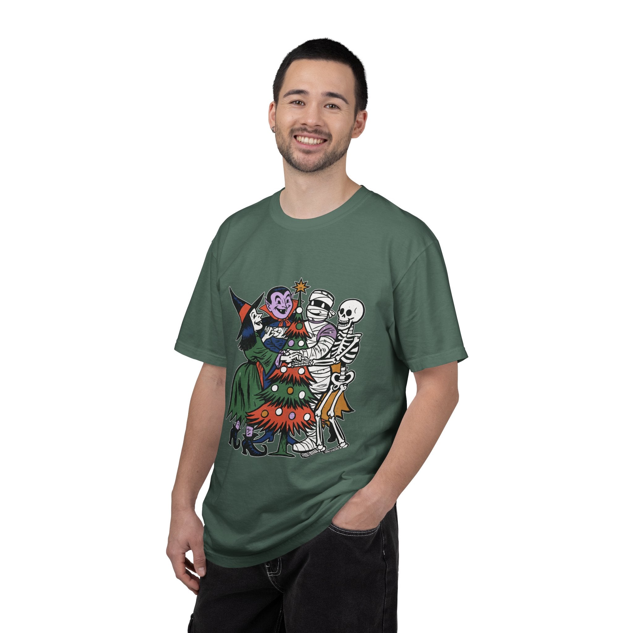 Spooky Christmas Shirt, Halloween Holiday Mashup T-Shirt, Witch Vampire Mummy and Skeleton Tree Tee, Gothic Christmas Gift for Horror Fan
