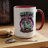 Kick Butt and Haunt Mug, Cute Pastel Ghost Black Accent Coffee Cup, Unique Funny Halloween Gift for Her, Spooky Bestie or Pastel Goth